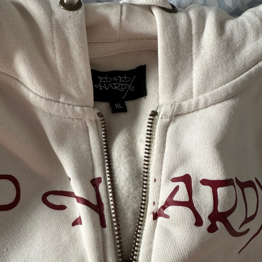 Ed Hardy Women's Cream Hoodie with Red Accents - Picture 4 of 6